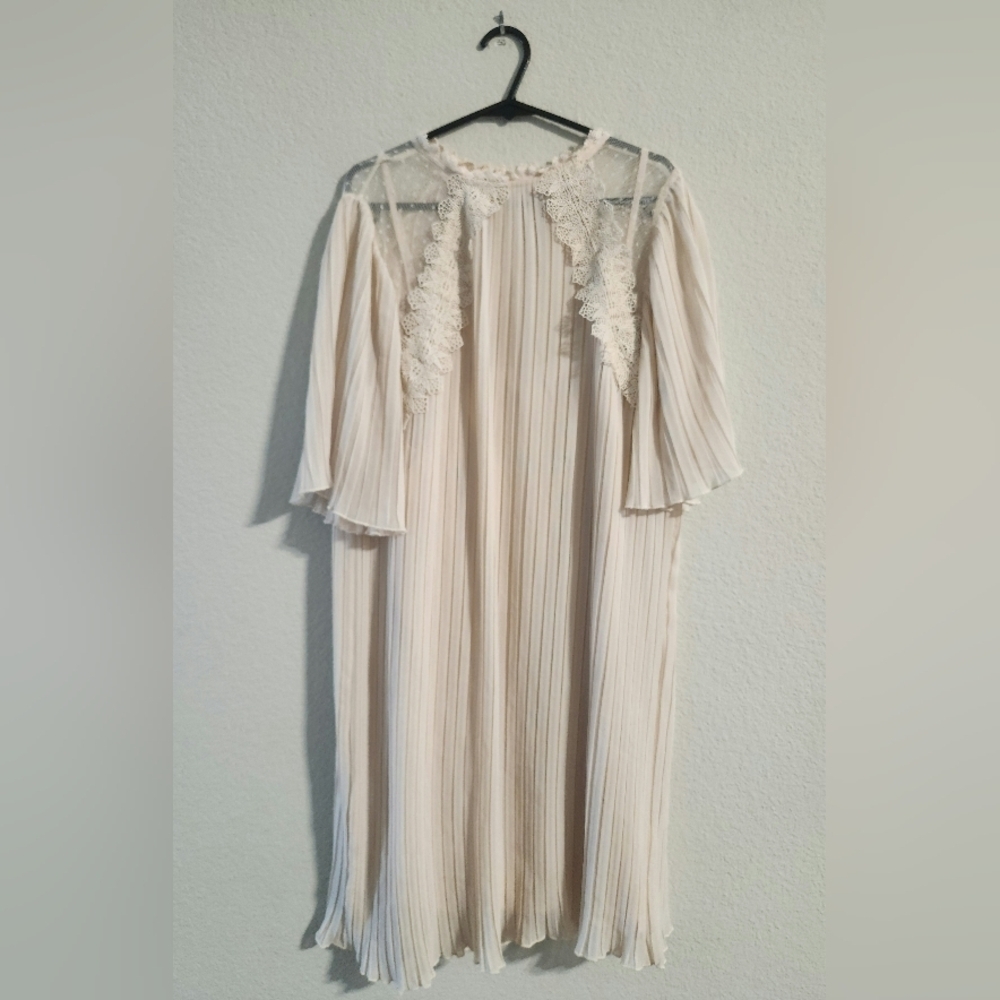 Zara Women Pleated Guipure Lace Accent Dress Blush Pink/Beige size XL - Picture 5 of 9